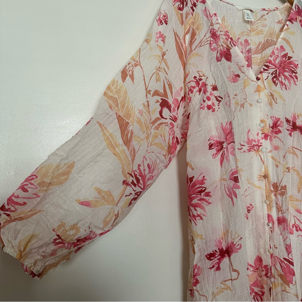 H&M Tie-Belt Crepe Floral Maxi Dress Size XL Balloon Sleeves Beach Coastal Vacay - Picture 5 of 14